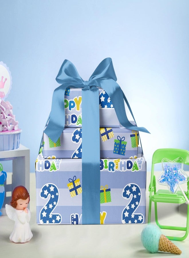 WRAPAHOLIC 2nd Birthday Wrapping Paper Sheet - 6 Sheets Blue Happy Birthday with Gift Box Design Folded Flat for Bday, Party, Baby Showers - 19.7 Inch X 27.5 Inch Per Sheet - Image 3