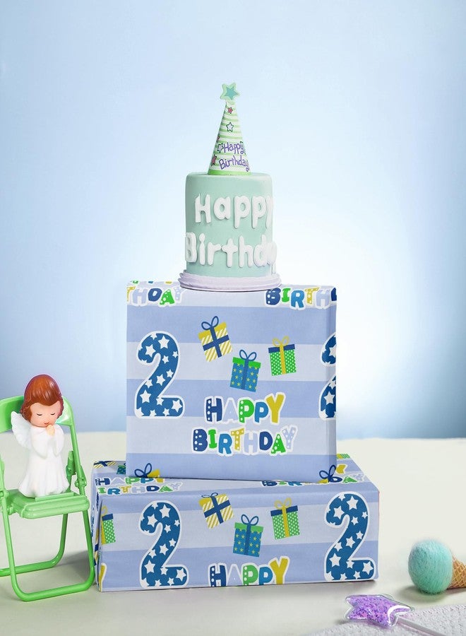 WRAPAHOLIC 2nd Birthday Wrapping Paper Sheet - 6 Sheets Blue Happy Birthday with Gift Box Design Folded Flat for Bday, Party, Baby Showers - 19.7 Inch X 27.5 Inch Per Sheet - Image 5