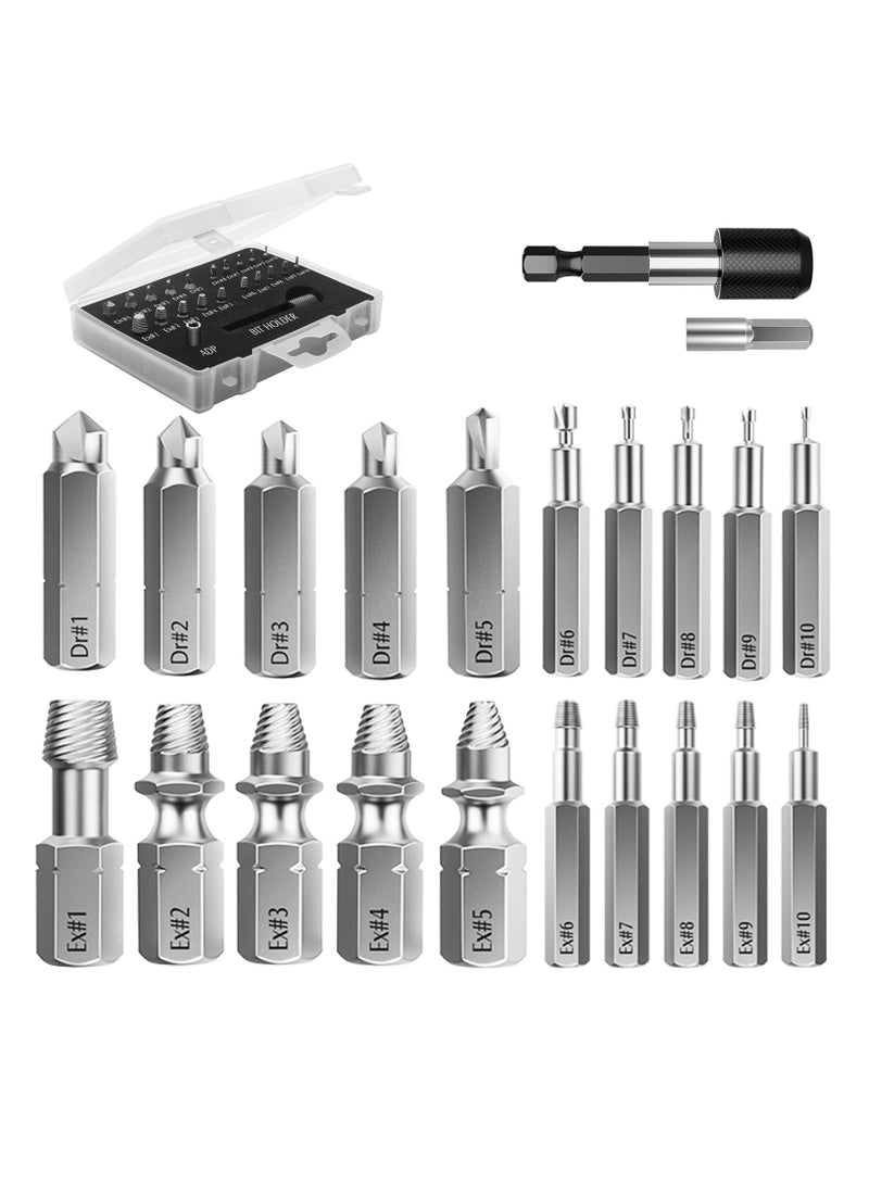 SYOSI Damaged Screw Extractor Set, 22 Pcs Easy out All-purpose Hss Broken Stripped Screw Remover Extractor Kit with Magnetic Extension Bit Holder Socket Adapter - Image 1