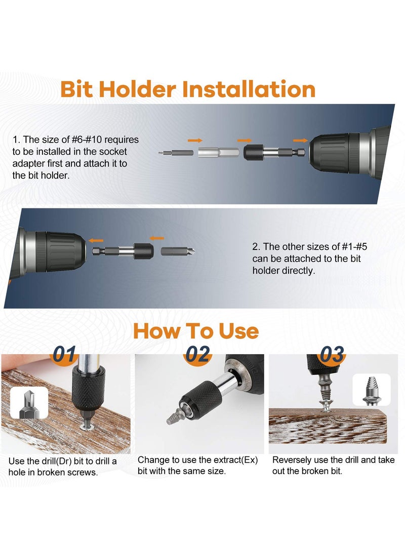 SYOSI Damaged Screw Extractor Set, 22 Pcs Easy out All-purpose Hss Broken Stripped Screw Remover Extractor Kit with Magnetic Extension Bit Holder Socket Adapter - Image 3
