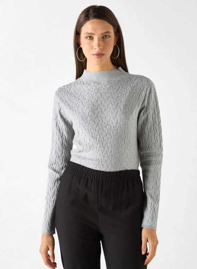 Iconic Sequin Embellished Sweater with High Neck and Long Sleeves