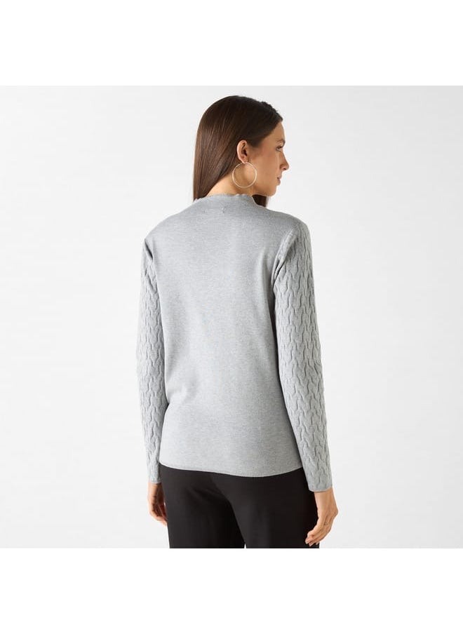 Iconic Iconic Sequin Embellished Sweater with High Neck and Long Sleeves  - Image 3