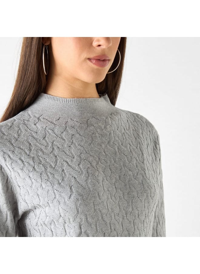 Iconic Iconic Sequin Embellished Sweater with High Neck and Long Sleeves  - Image 4