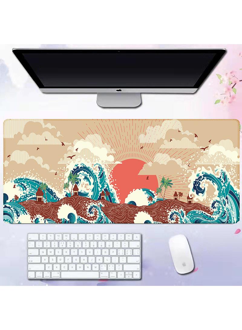 Loquat Sea Wave Pattern For Esports Games Gaming Mouse Pad Extended Large Mat Desk Pad Stitched Edges Mousepad Long Mouse Pad And Non-Slip Rubber Base Mice Pad 800X300X4mm - Image 1
