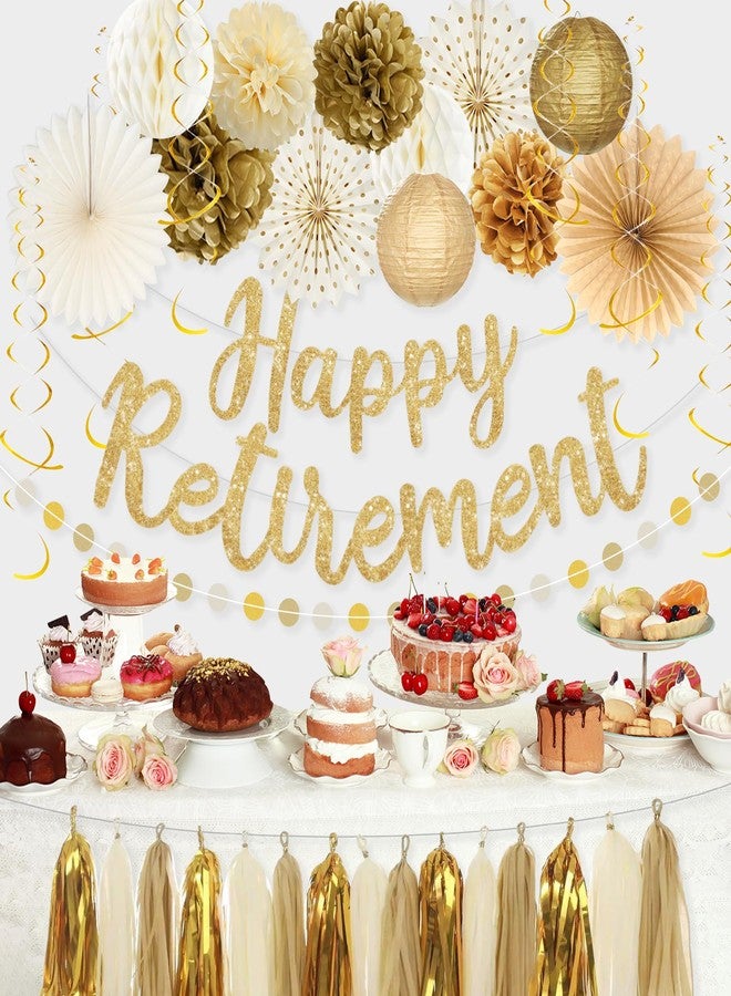 Roetyce Retirement Party Decorations Women Men, Gold Glitter Happy Retirement Banner Paper Fans Pompoms Kit, Office Retired Party Supplies for Coworker Friend, Funny Legend Has Retired Photo Backdrop - Image 2