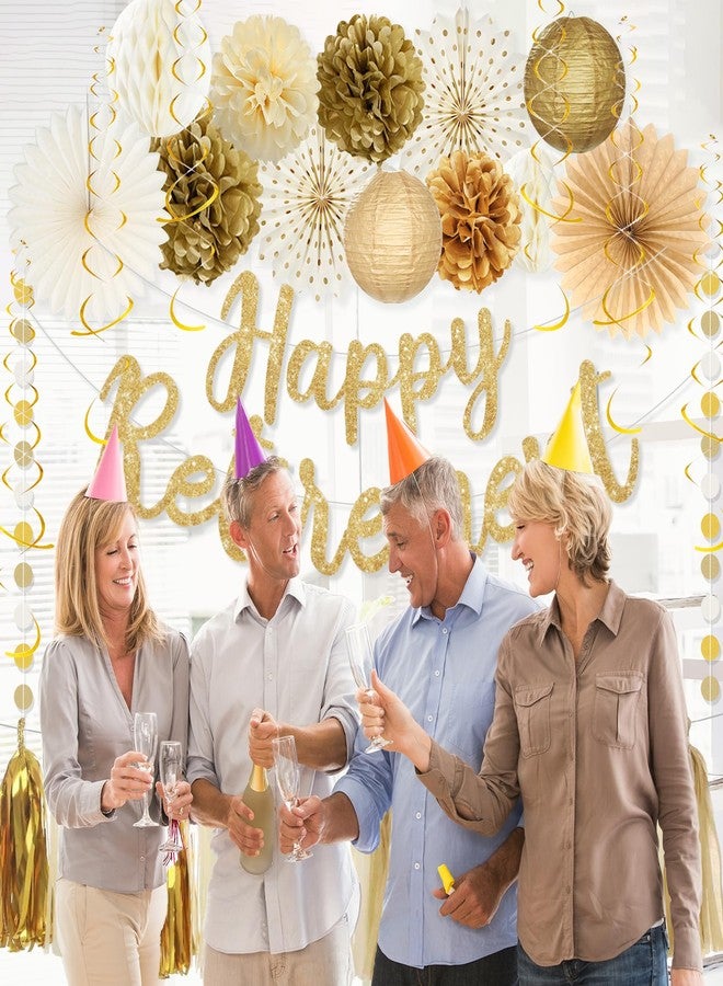 Roetyce Retirement Party Decorations Women Men, Gold Glitter Happy Retirement Banner Paper Fans Pompoms Kit, Office Retired Party Supplies for Coworker Friend, Funny Legend Has Retired Photo Backdrop - Image 3
