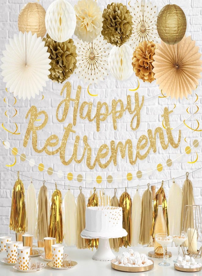 Roetyce Retirement Party Decorations Women Men, Gold Glitter Happy Retirement Banner Paper Fans Pompoms Kit, Office Retired Party Supplies for Coworker Friend, Funny Legend Has Retired Photo Backdrop - Image 5