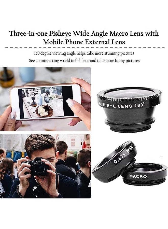 3 in 1 Phone Camera Lens Kit, Wide Angle Macro Fisheye Lens Universal for Smart Phones iPhone Samsung Android (Black) - Image 3