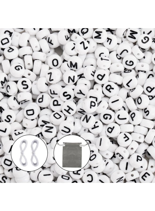 600pcs 4x7mm Acrylic White Round Letter Beads for Bracelets and Jewelry Making,with Thread & Pouch (600)  - Image 1