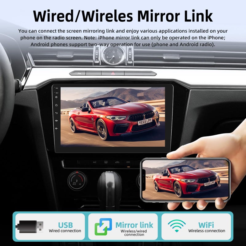 EKAT 10.1 inch Android Double Din Car Stereo, [1G+32G] Touch Screen Android Radio with Wireless&Wired Mirror Link/1080P/EQ/WiFi/SWC/Bluetooth +Backup Camera+MIC - Image 3