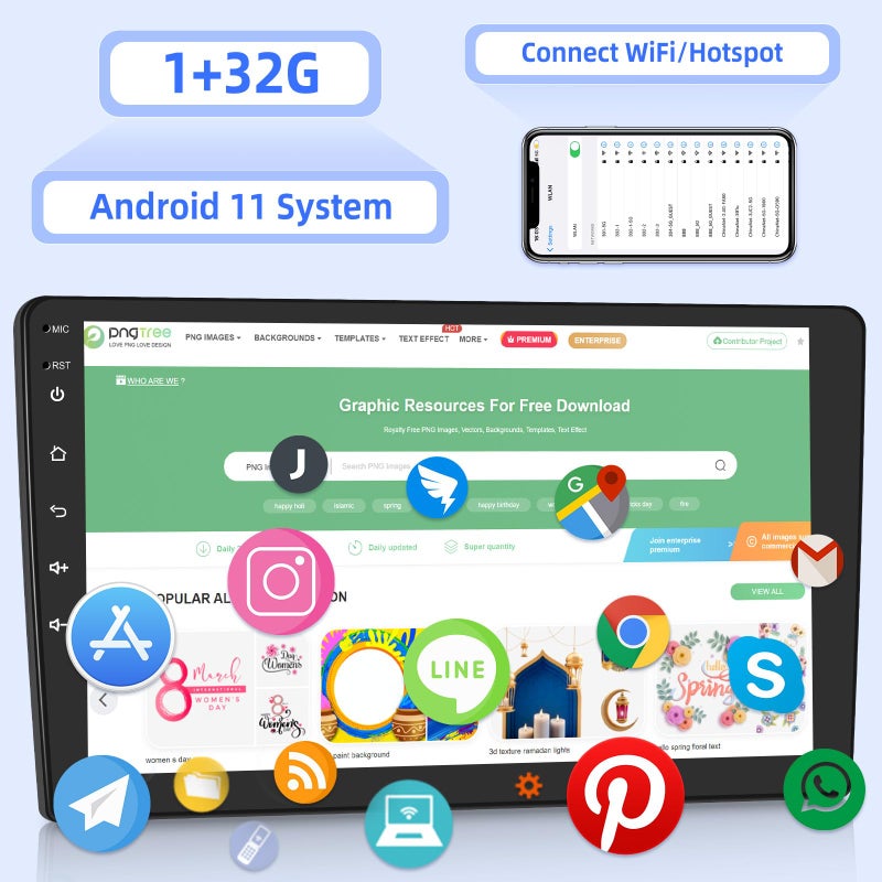 EKAT 10.1 inch Android Double Din Car Stereo, [1G+32G] Touch Screen Android Radio with Wireless&Wired Mirror Link/1080P/EQ/WiFi/SWC/Bluetooth +Backup Camera+MIC - Image 2