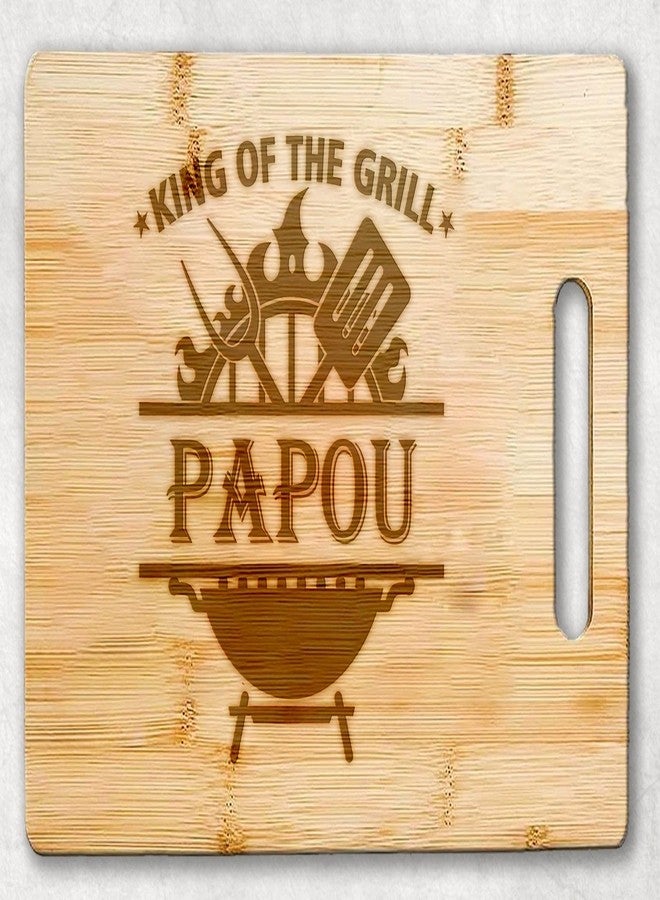HKDesignGift King Of The Grill Cutting Board For Papou Griller - Grandpa Gift - Papou's Bbq - Grilling Gift For Men - Fathers Day Cutting Board - Grill Master - Best Papou Cutting Board - Image 1