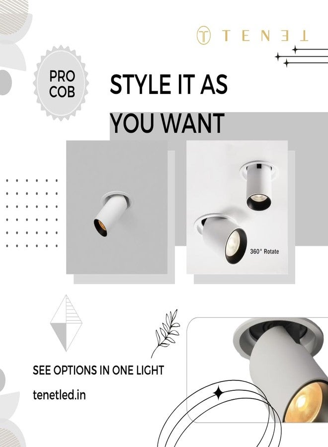 TENET 7W Adjustable Recessed LED COB Spotlight for Wall & Ceiling -Neutral White Light (White Body) | Single Head, Adjustable Angle Wall Lamp for Living Room, Home, Office & Commercial Use (Pack of 4) - Image 3