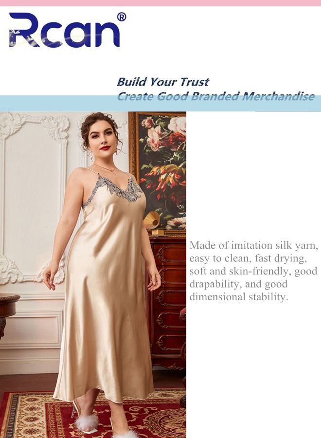 Rcan Fashion French Retro Pajamas V Neck Backless Suspender Dress Soft Satin Sleepwear Nightdress Loungewear Skirt Plus Size for Women Summer - Image 5