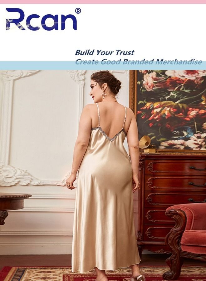 Rcan Fashion French Retro Pajamas V Neck Backless Suspender Dress Soft Satin Sleepwear Nightdress Loungewear Skirt Plus Size for Women Summer - Image 3