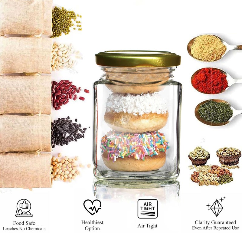Pure Source India وعاء زجاجي معلبات هندي من بيور سورس، 150 جرام مع غطاء معدني، غطاء محكم الإغلاق، مجموعة من 12 قطعة - شفاف - Image 4