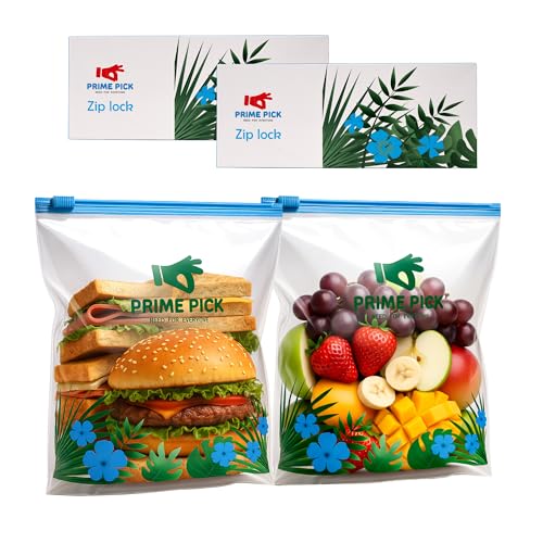 Prime Pick Fresh Lock Zip Storage Bags Reusable Food Storage Zip Lock Bags 120 Micron Leak Proof Double Zipper BPA Free Food Grade Freezer Microwave Safe Blue Small Pack of 40 - Image 1