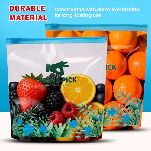Prime Pick Fresh Lock Zip Storage Bags Reusable Food Storage Zip Lock Bags 120 Micron Leak Proof Double Zipper BPA Free Food Grade Freezer Microwave Safe Blue Small Pack of 40 - Image 5