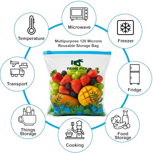 Prime Pick Fresh Lock Zip Storage Bags Reusable Food Storage Zip Lock Bags 120 Micron Leak Proof Double Zipper BPA Free Food Grade Freezer Microwave Safe Blue Small Pack of 40 - Image 3