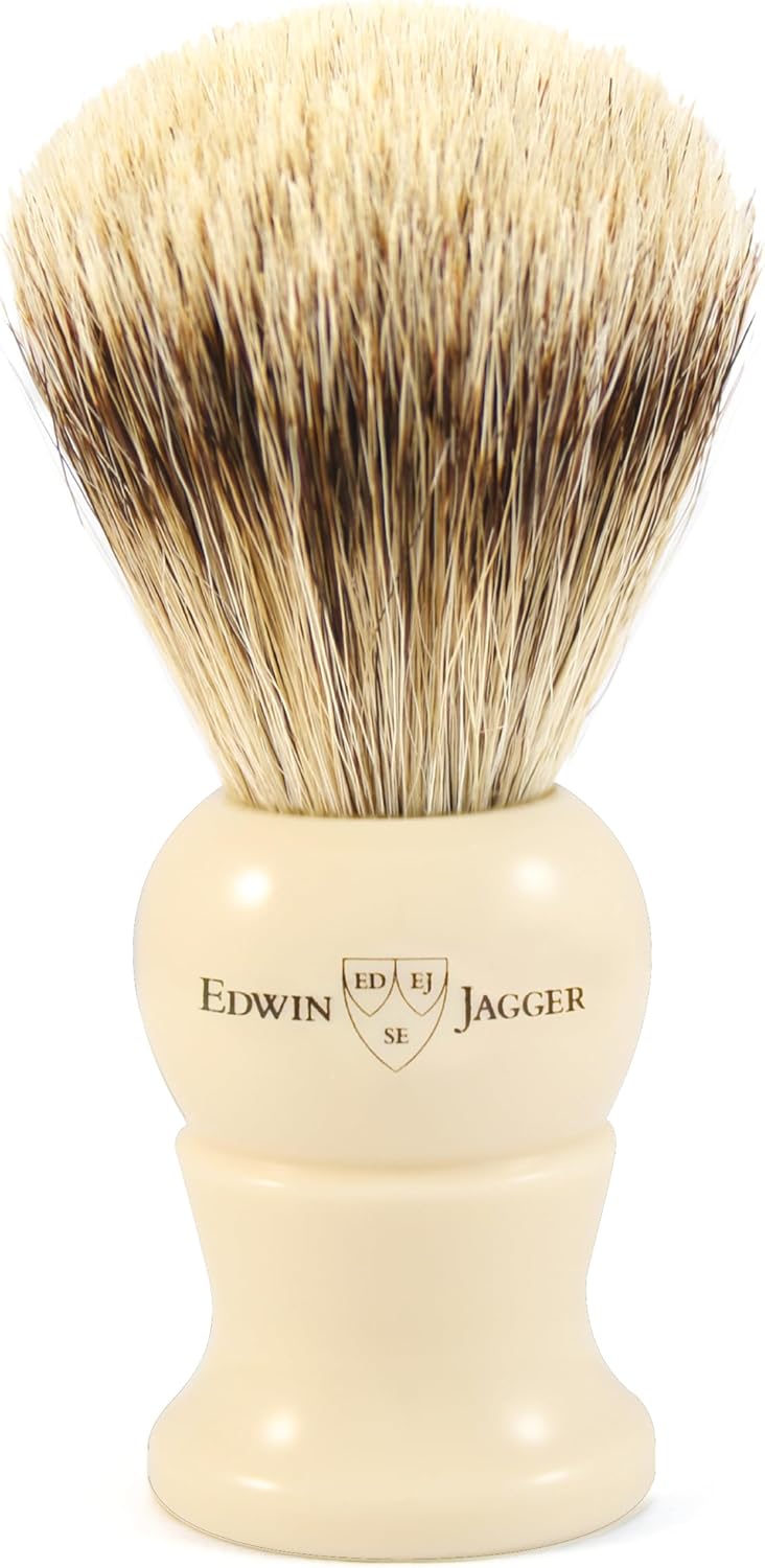 Edwin Jagger Shaving Brush L Synthetic Silver Tip Fibre Ivory - Image 1