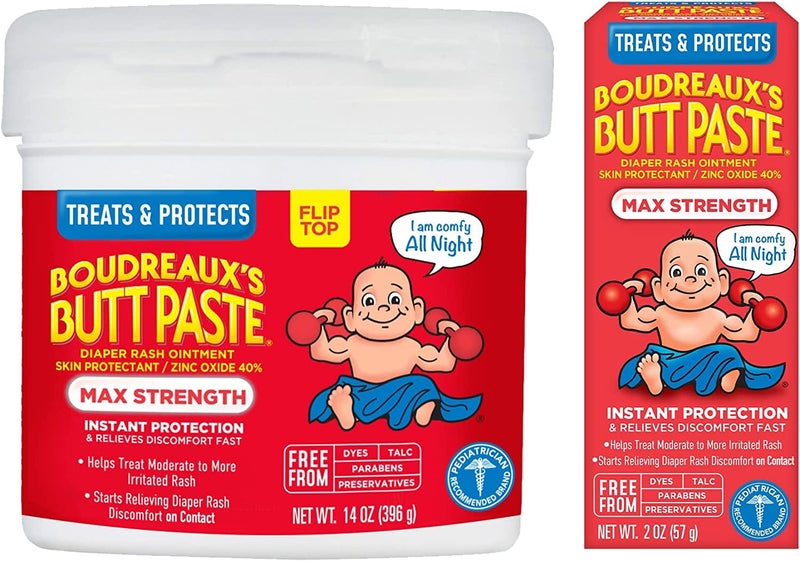Boudreaux's Butt Paste Maximum Strength Diaper Rash Cream, Ointment for Baby, 2 oz Tube & 14 oz Jar - Image 1