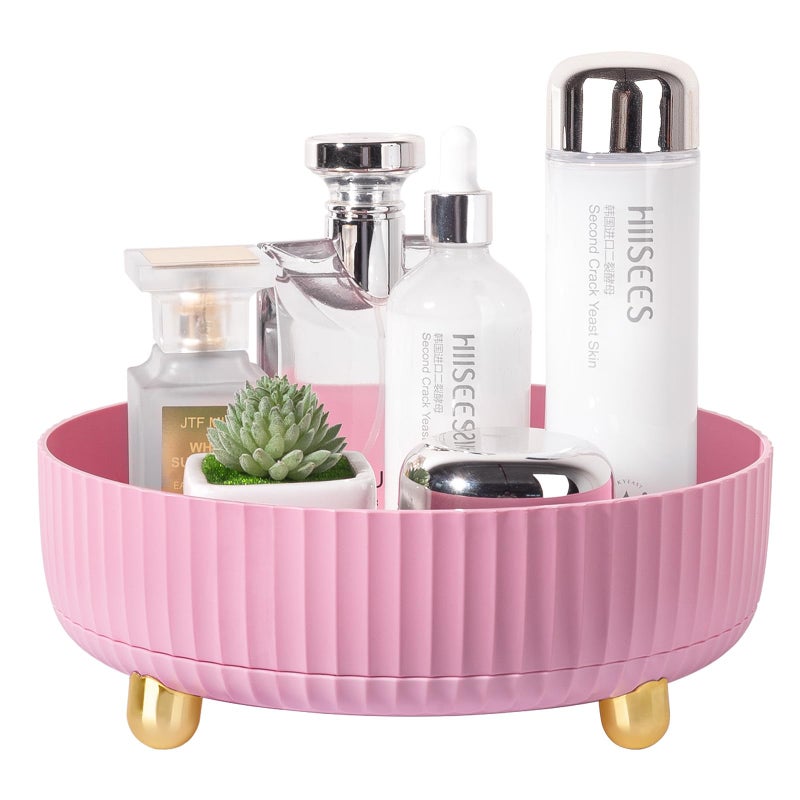 Anyoifax Makeup Perfume Organizer Tray 360 Degree Rotating Lazy Susan Skincare Lotion Organizer Spinning Cosmetics Storage for Dresser Vanity Bathroom Countertop Small Pink