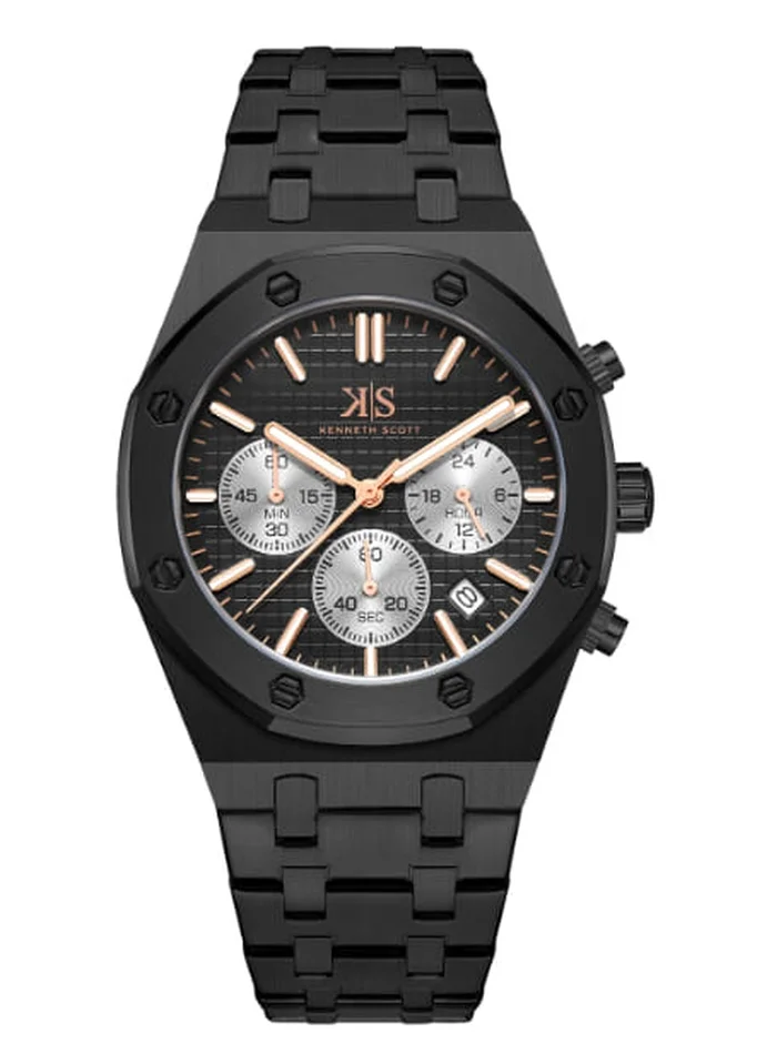 KENNETH SCOTT Kenneth Scott K24112-BBBB Men's Multi Function Display Watch & Stainless Steel Strap Black