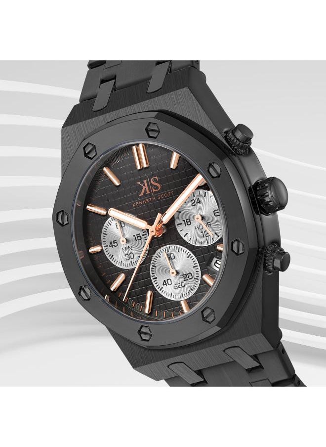 KENNETH SCOTT Kenneth Scott K24112-BBBB Men's Multi Function Display Watch & Stainless Steel Strap Black  - Image 3