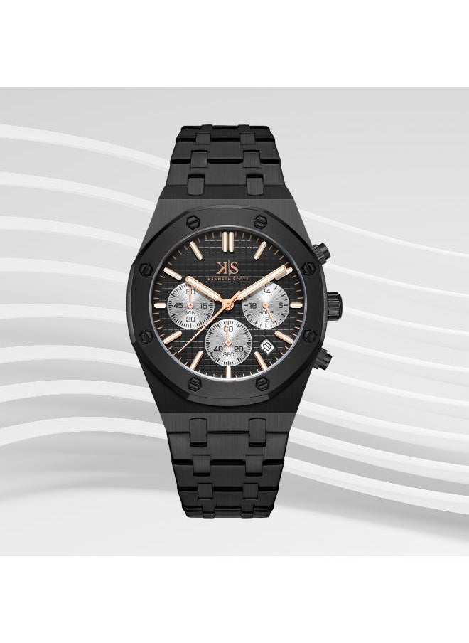 KENNETH SCOTT Kenneth Scott K24112-BBBB Men's Multi Function Display Watch & Stainless Steel Strap Black  - Image 2