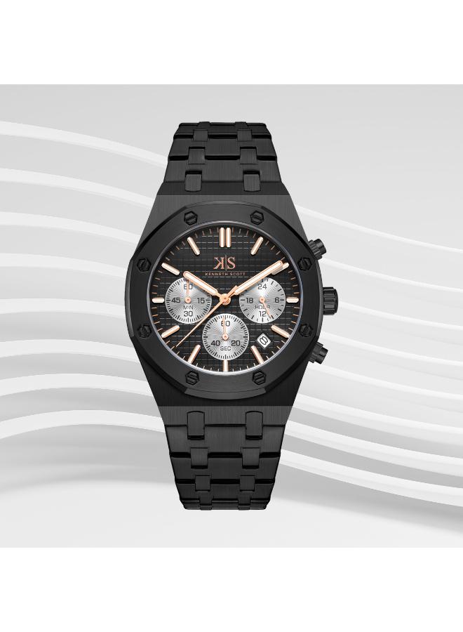 كينيث سكوت ساعة كينيث سكوت رجالية متعددة الوظائف بسوار ستانلس ستيل أسود - Image 4