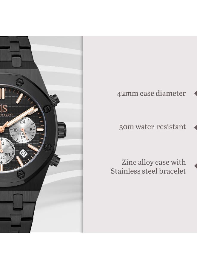 كينيث سكوت ساعة كينيث سكوت رجالية متعددة الوظائف بسوار ستانلس ستيل أسود - Image 3