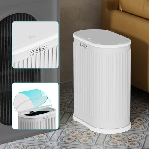 KSSKSS 1.8 Gallons Small White Bathroom Trash Can with Lid, Slim Bathroom Garbage Bin, Removable Liner Bucket, Dog Proof Trash Can with Pop-Up Lid for Bedroom,Toilet - Image 3