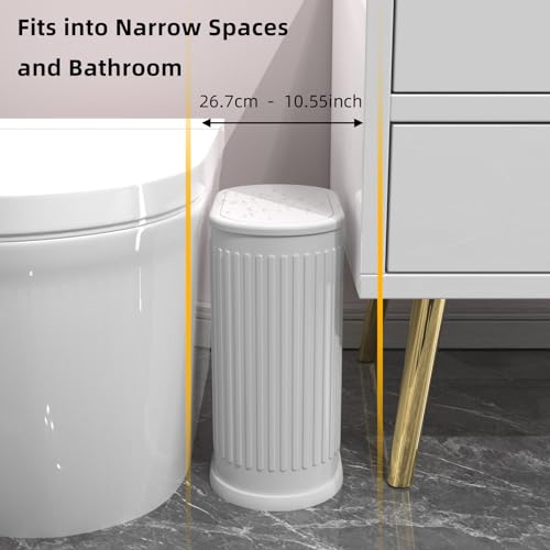KSSKSS 1.8 Gallons Small White Bathroom Trash Can with Lid, Slim Bathroom Garbage Bin, Removable Liner Bucket, Dog Proof Trash Can with Pop-Up Lid for Bedroom,Toilet - Image 2