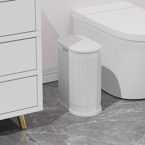 KSSKSS 1.8 Gallons Small White Bathroom Trash Can with Lid, Slim Bathroom Garbage Bin, Removable Liner Bucket, Dog Proof Trash Can with Pop-Up Lid for Bedroom,Toilet - Image 4