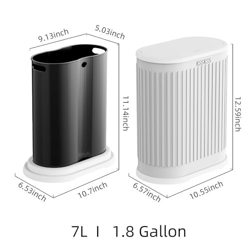 KSSKSS 1.8 Gallons Small White Bathroom Trash Can with Lid, Slim Bathroom Garbage Bin, Removable Liner Bucket, Dog Proof Trash Can with Pop-Up Lid for Bedroom,Toilet - Image 5