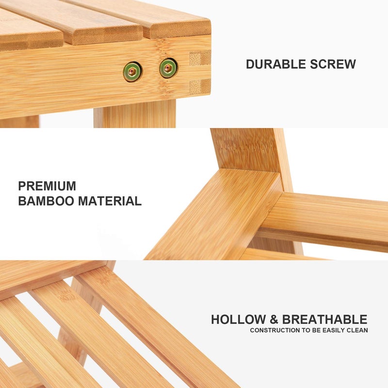 Mugath Living Bamboo 3 Tier Shoe Rack Small Bench Outdoor Shoe Rack Weatherproof Shoe Rack with Bench Bathroom Bench Shoe Organizer for Entryway Hallway Living Room - Image 4