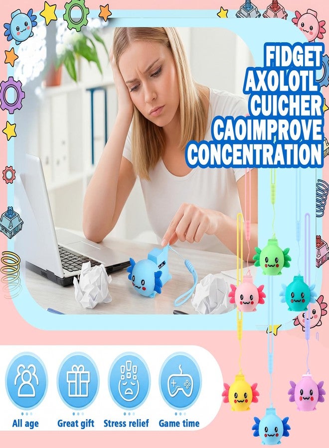 Seenelling 12 Pcs Axolotl Keyboard Fidget Keychain 3D Printed Tactile Stress Reliever with Mechanical Keyboard Cute Axolotl Animal Pocket-Sized Desk Decor Backpack Charm with Hand Wrist Strap Rope - Image 2