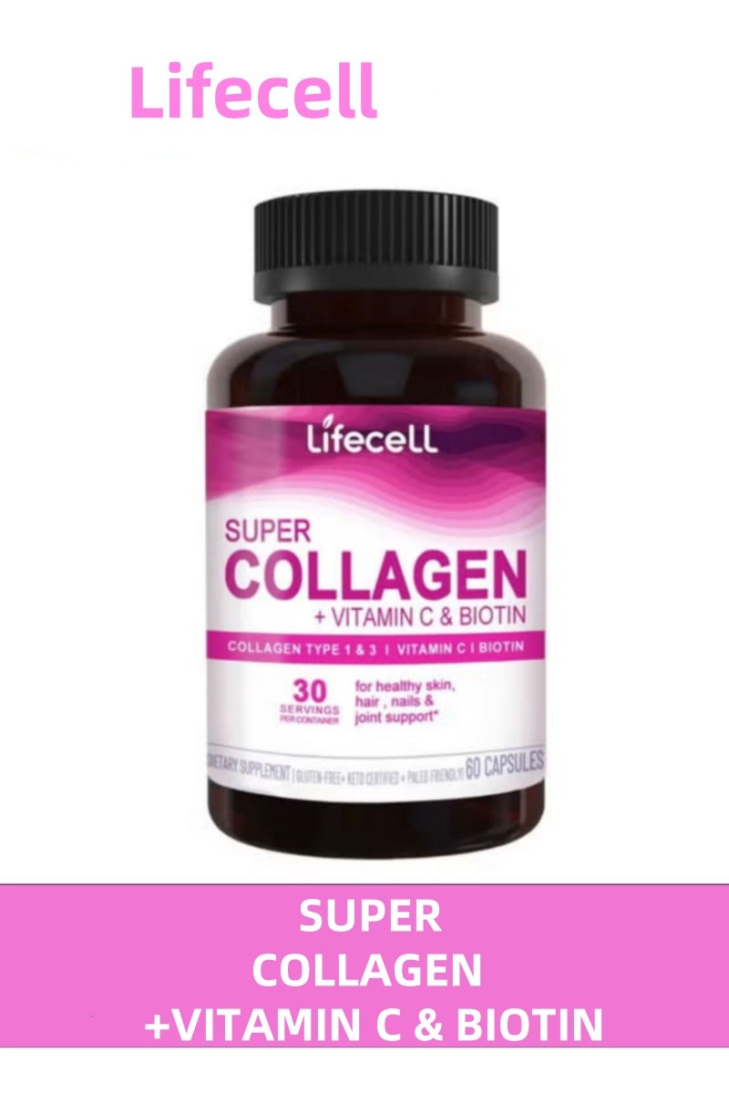 لايفسل ببتيدات الكولاجين المتقدمة ثلاثية المفعول | نوع 1 و3 + فيتامين سي وبيوتين | مكمل غذائي للشعر والبشرة والأظافر 60 كبسولات - Image 1
