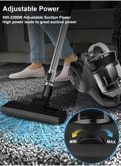 Xoopla Canister Vacuum Cleaner, with 2200W Powerful 28000PA Suction Handheld Vacuum Cleaner, 99.9% Dust Removal, 2.2L Dust Cup, 5.2KG Lightweight Design, Auto Cord Rewind, Multi-Surface Brush for Hard Floor /Carpet /Sofa,Suitable for home, office and car cleaning  - Image 2