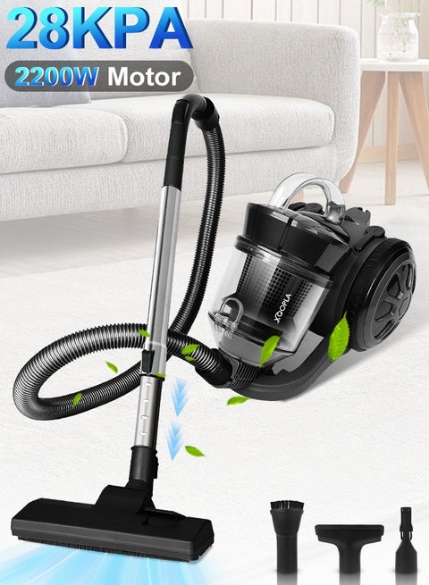 Canister Vacuum Cleaner, with 2200W Powerful 28000PA Suction Handheld Vacuum Cleaner, 99.9% Dust Removal, 2.2L Dust Cup, 5.2KG Lightweight Design, Auto Cord Rewind, Multi-Surface Brush for Hard Floor /Carpet /Sofa,Suitable for home, office and car cleaning