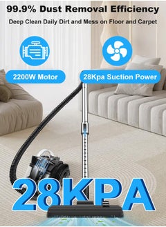 Xoopla Canister Vacuum Cleaner, with 2200W Powerful 28000PA Suction Handheld Vacuum Cleaner, 99.9% Dust Removal, 2.2L Dust Cup, 5.2KG Lightweight Design, Auto Cord Rewind, Multi-Surface Brush for Hard Floor /Carpet /Sofa,Suitable for home, office and car cleaning  - Image 3