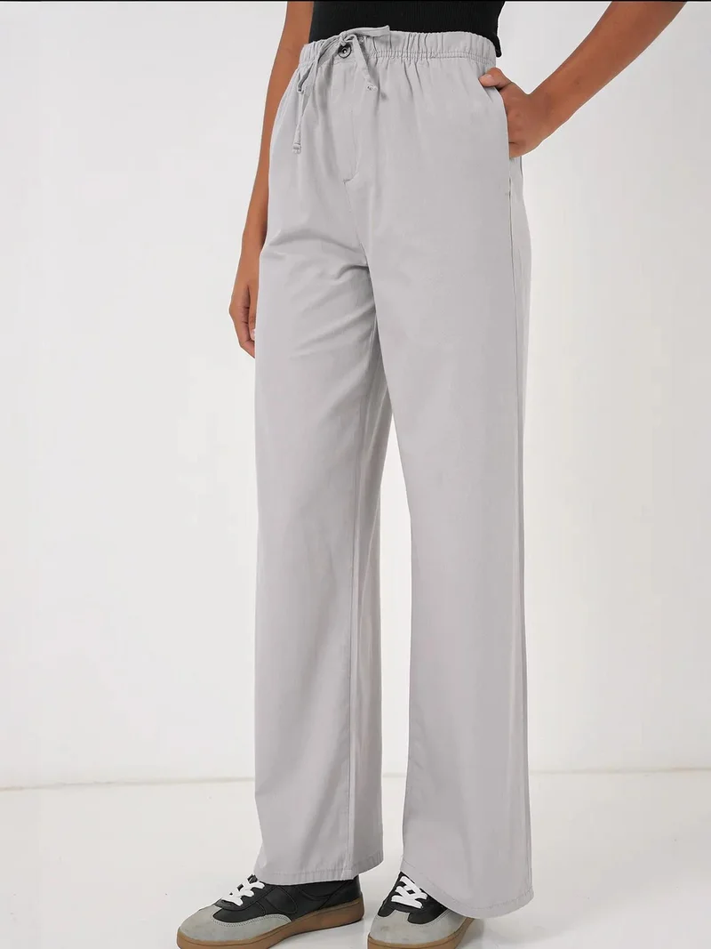 بيغ دارت بنطلون قطني بخصر عالٍ وأرجل واسعة برباط