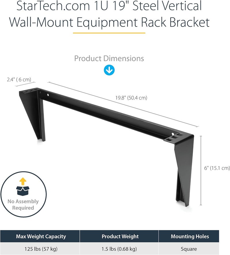 StarTech .com 1U Wall Mount Patch Panel Bracket – 19 in – Steel - Vertical Mounting Bracket for Networking and Data Equipment, TAA (RK119WALLV) - Image 3