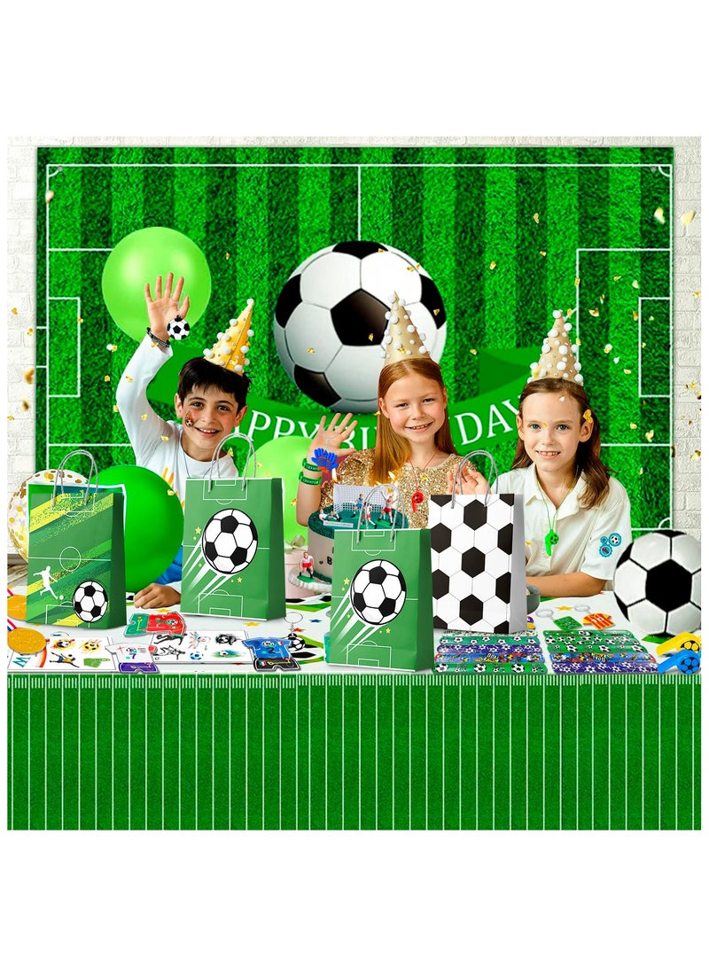 96pcs Soccer Party Favors for 12 Guests, Including Soccer Slap Bracelets Stickers Medals Keychains Bags Whistle Maza Toys etc Soccer Birthday Party Favors for Soccer Party Decorations Supplies