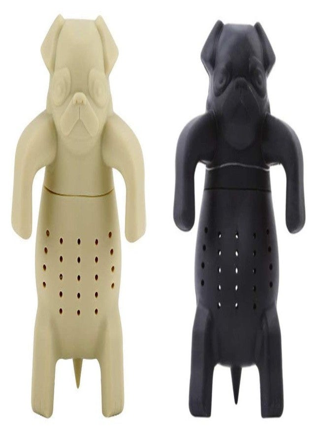 ArtiWare SET of 2 black & tan Dog Pug Shape Tea Infusers Loose Leaf Strainer Herbal & Fruit Tea Filter Diffuser Food Grade Silicone Add fun to tea time - Image 1