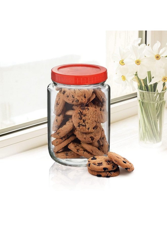 Cloudmart CLOUDMART Yera Glass Round 1kg Containers for Kitchen Pantry, Snacks, Masala, Honey, Pickles, Cookies, Dry Fruits, and Coffee Beans Storage with plastic Red Lid (1000ml, Set Of 6)  - Image 4