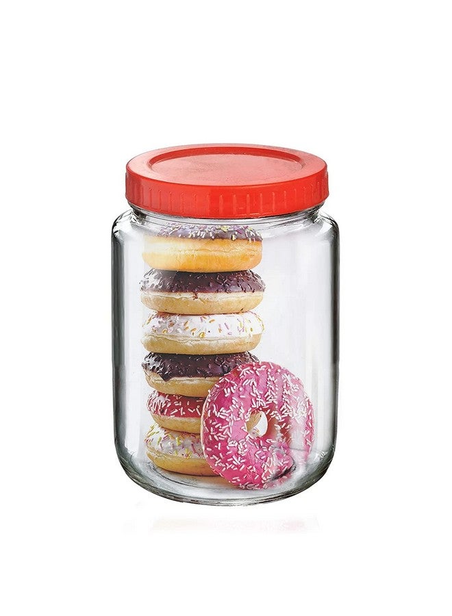 Cloudmart CLOUDMART Yera Glass Round 1kg Containers for Kitchen Pantry, Snacks, Masala, Honey, Pickles, Cookies, Dry Fruits, and Coffee Beans Storage with plastic Red Lid (1000ml, Set Of 6)  - Image 2