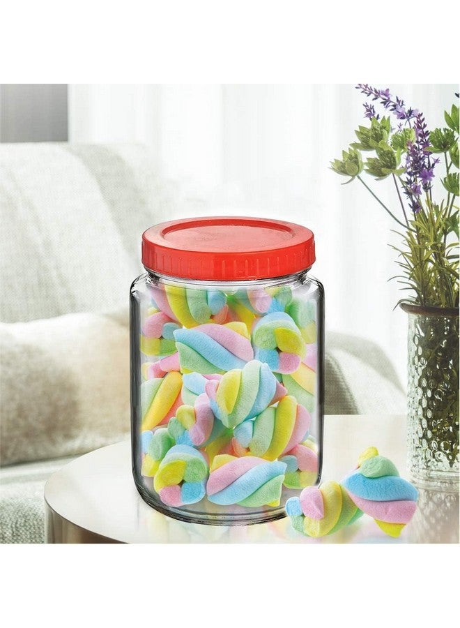 Cloudmart CLOUDMART Yera Glass Round 1kg Containers for Kitchen Pantry, Snacks, Masala, Honey, Pickles, Cookies, Dry Fruits, and Coffee Beans Storage with plastic Red Lid (1000ml, Set Of 6)  - Image 3
