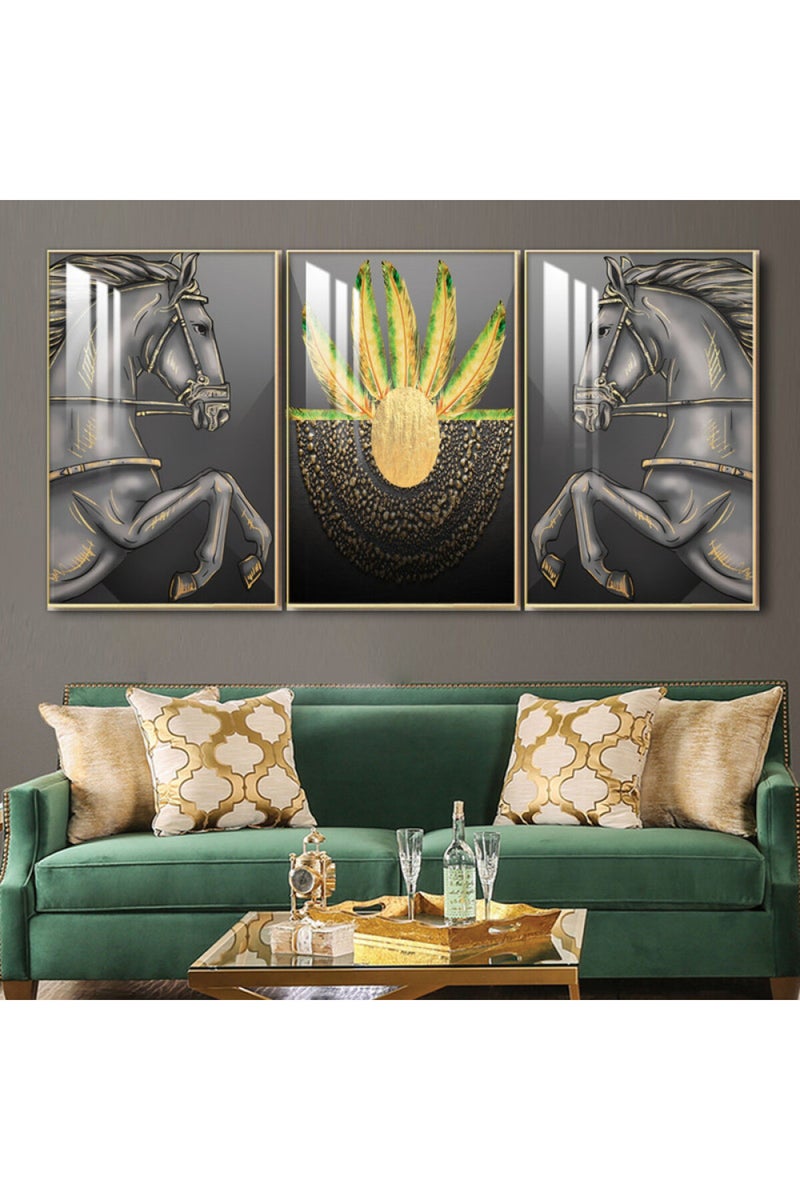 Marktna Three wooden wall painting with a frame and a clear acrylic layer - Image 1