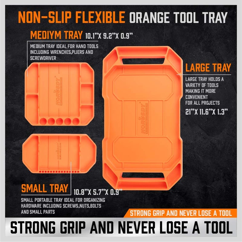 HORUSDY 3-Piece Parts Tray Set, Large Non-Slip Flexible Tool Tray | Tool Organizer Holder for Storage Organizer Screw, Bolts, Washers, Nuts and Small Tools | Tool Storage Gift for Men - Image 5